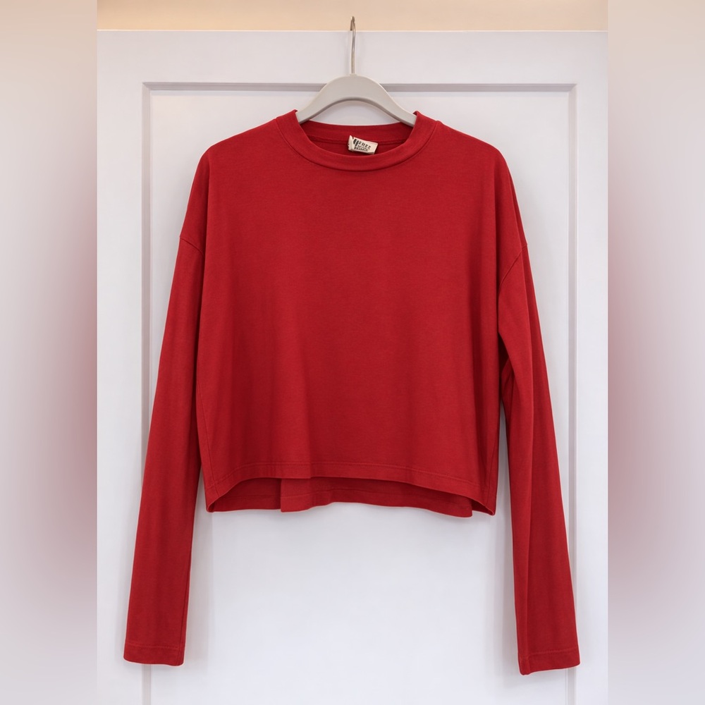 Free People Red Long Sleeve Cropped Tee Women’s Small